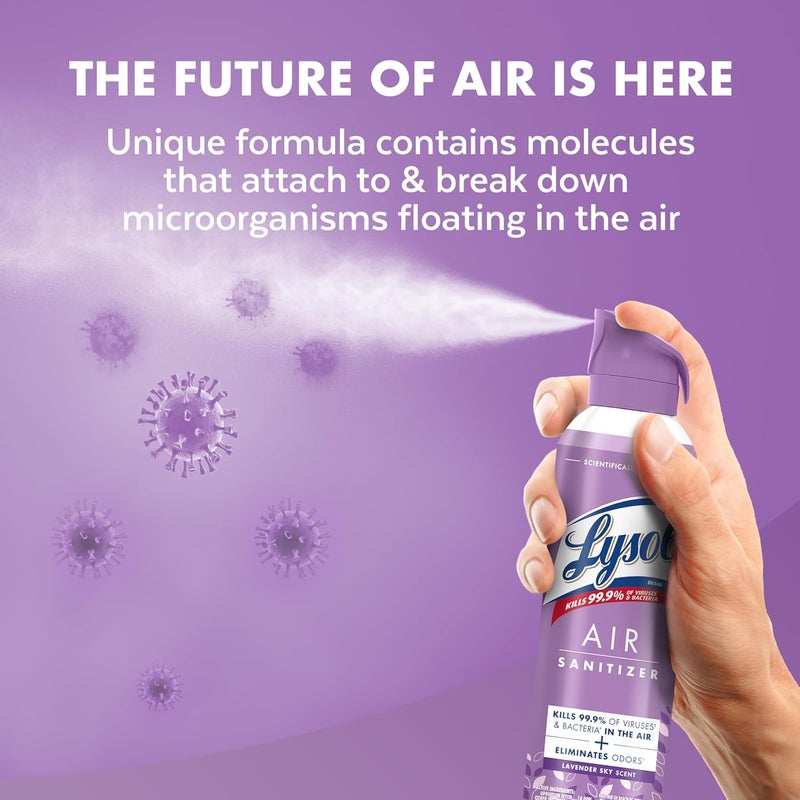 Lysol Air Sanitizer Spray with Odor Eliminator for Home & Office, Sanitizing Spray, Air Freshener Alternative, Lavender Sky Scent, 10 oz (Pack of 3) - Image 5
